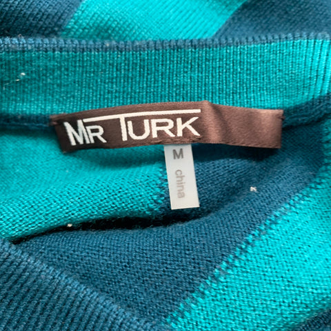 MR TURK Size M Green Dark Green Color Block Wool Crew-Neck Pullover
