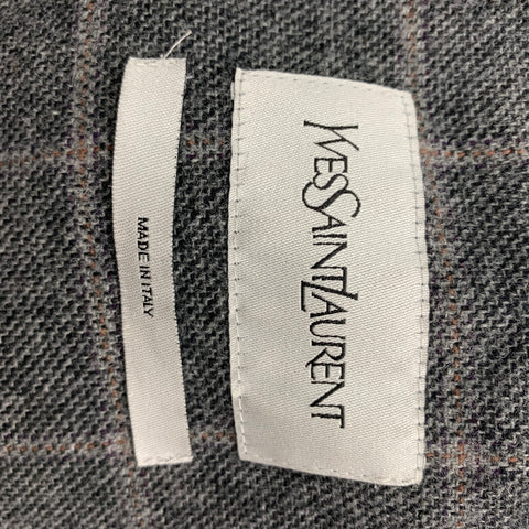 YVES SAINT LAURENT Size 36 Grey & Brown Wool Cashmere Window Pane Sport Coat