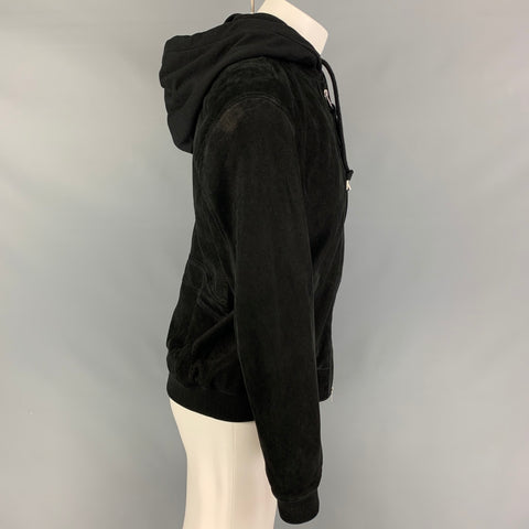 ALLSAINTS Size S Black Suede Cotton Detachable Hood Jacket