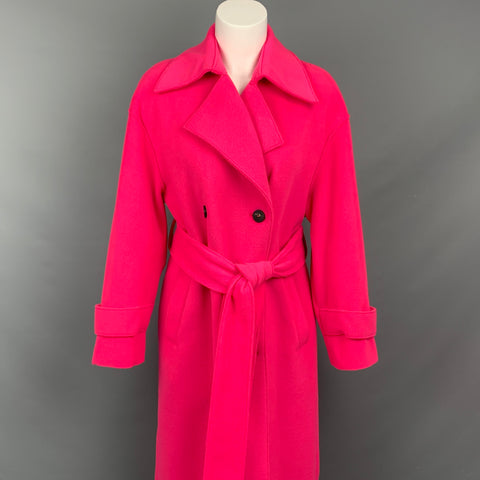 HARRIS WHARF LONDON Size 4 Pink Polyester Belted Double Breasted Coat