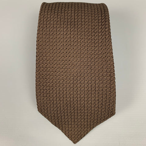 DRAKES LONDON Brown Textured Silk Tie