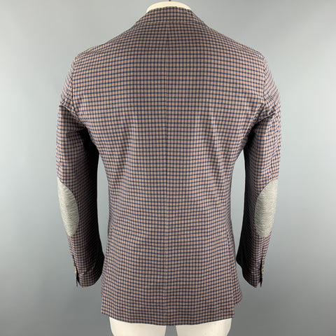 GANT by MICHAEL BASTIAN Size 40 Navy & Olive Plaid Cotton Elbow Patches Sport Coat