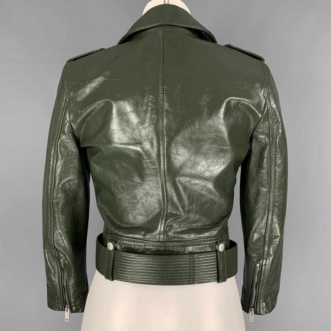 GIVENCHY Size 4 Green Leather Calfskin Biker Jacket