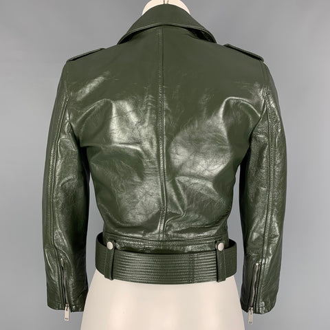 GIVENCHY Size 4 Green Leather Calfskin Biker Jacket