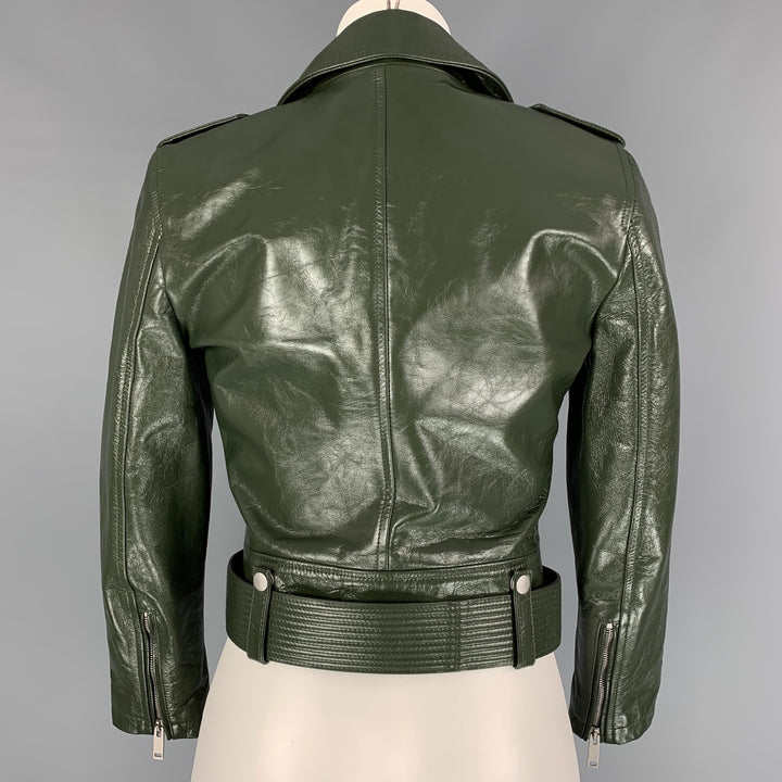 GIVENCHY Size 4 Green Leather Calfskin Biker Jacket