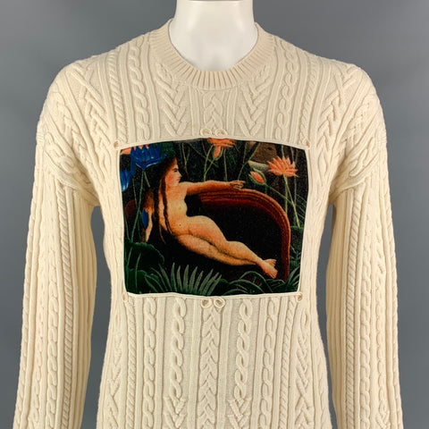 KENZO Momento Collection FW 18 Size L Beige Applique Wool / Polyamide Crew-Neck Sweater