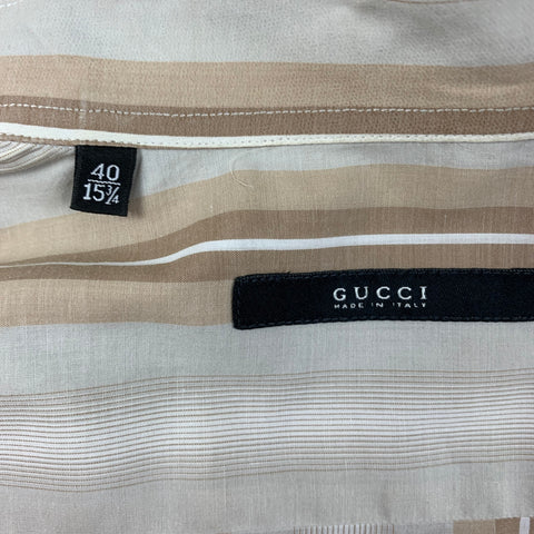 GUCCI Size M Beige Khaki Stripe Cotton Button Up Long Sleeve Shirt