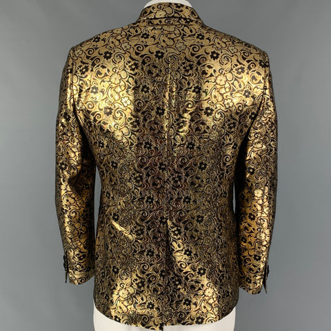 MICHAEL KORS Size 46 Black Gold Jacquard Polyester Peak Lapel Sport Coat