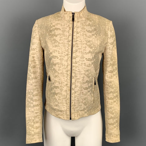 ELIE TAHARI Claramente Talla XS Chaqueta de cuero en relieve beige