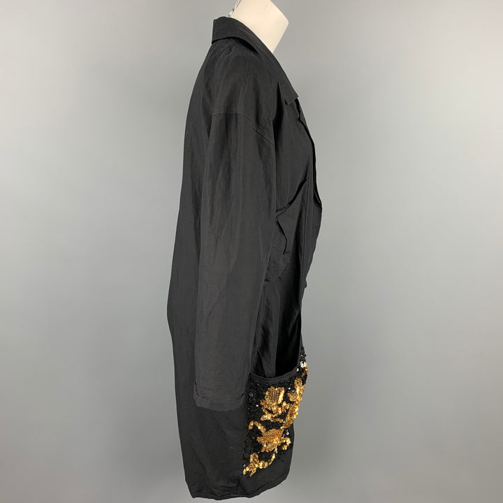 DRIES VAN NOTEN Size S Black & Gold Sequin Linen Blend Overalls