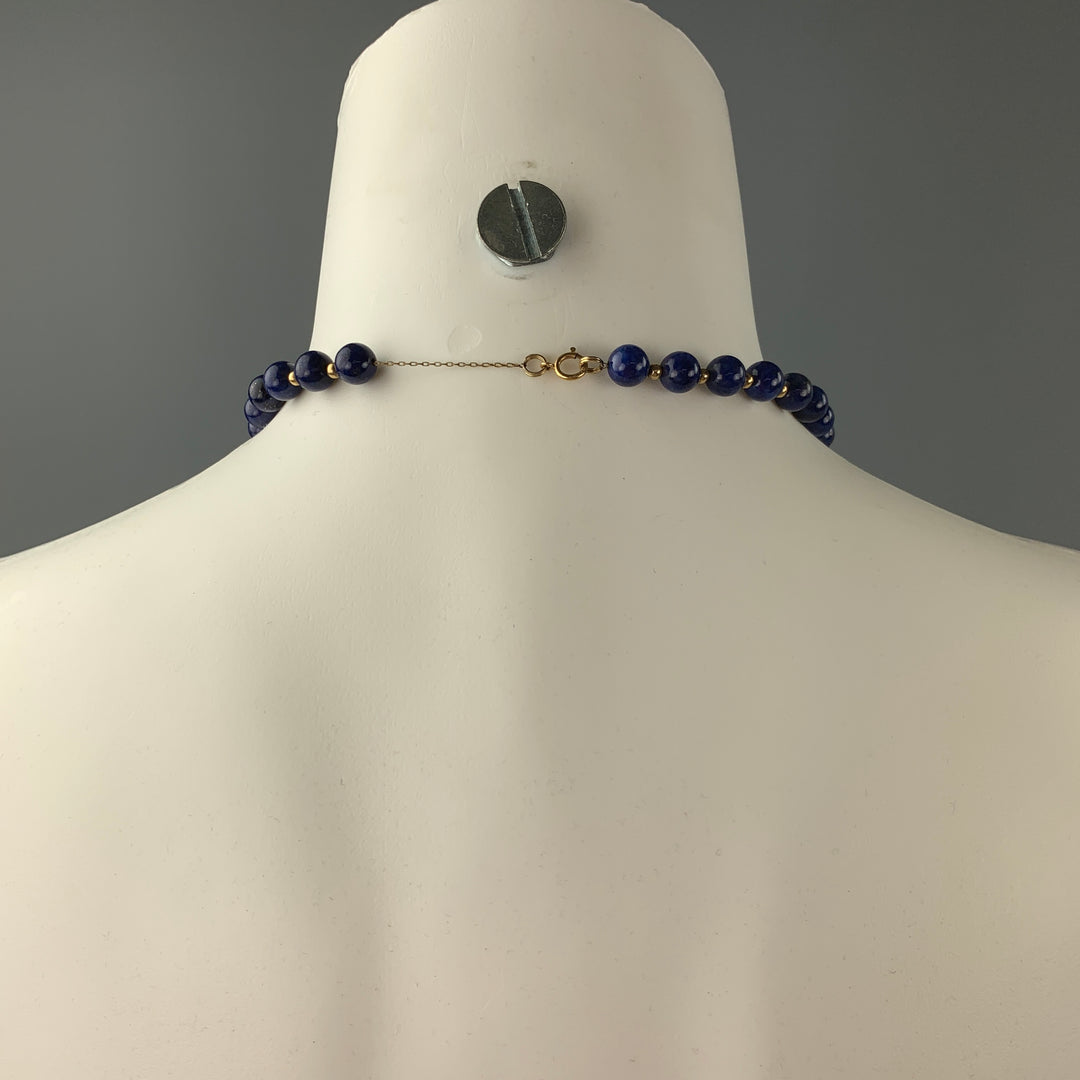 VINTAGE Blue Lapis Lazuli Beaded 14 K Gold Necklace