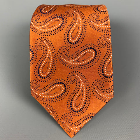ERMENEGILDO ZEGNA Copper Black White Paisley Silk Satin Tie