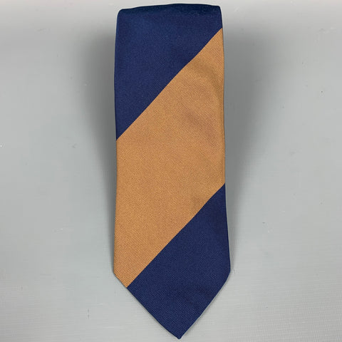 LUCIANO BARBERA Navy & Brown Twill Diagonal Stripe Silk / Cotton Tie