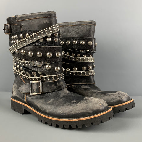 COMME des GARCONS TAO Black Distressed Leather Pull On Boots