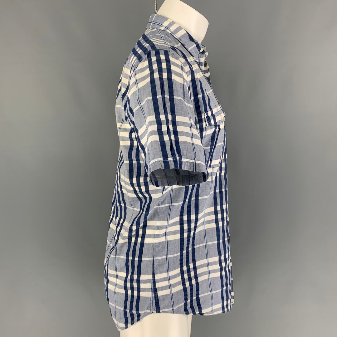 BURBERRY BRIT Taille M Chemise à manches courtes en coton à carreaux bleu blanc