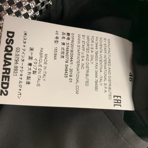 DSQUARED2 Size 36 Silver Checkered Polyester / Silk Peak Lapel Sport Coat