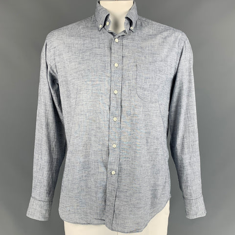 45rpm Size XL Light Gray Heather Cotton Button Down Short Sleeve Shirt