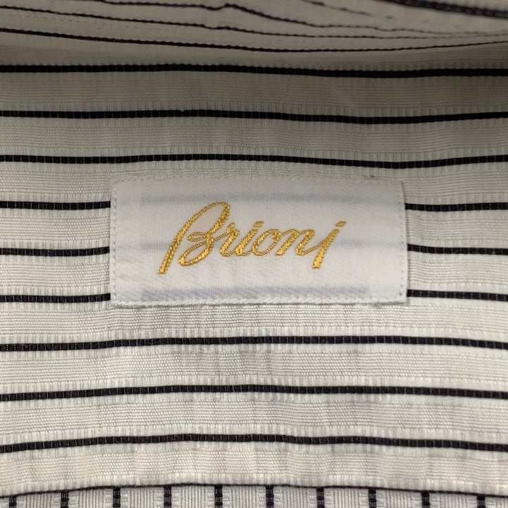 BRIONI Purple Label Size XL Black & White Stripe Cotton French Cuff Long Sleeve Shirt