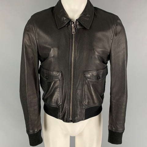BURBERRY BRIT Size M Black Leather Zip Up Jacket