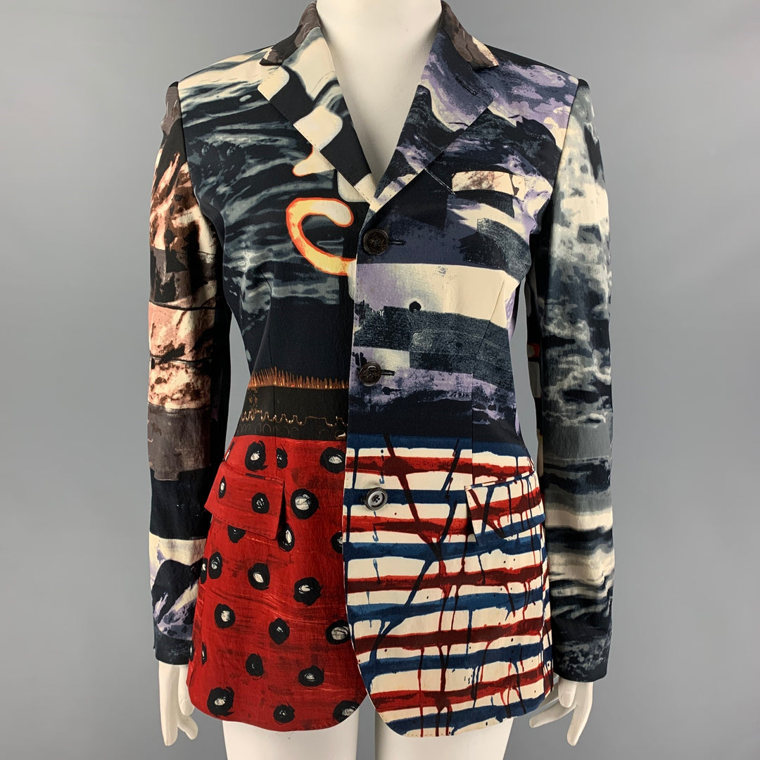 Vintage JEAN PAUL GAULTIER Tamaño 12 Chaqueta de mezcla de acetato con estampado multicolor