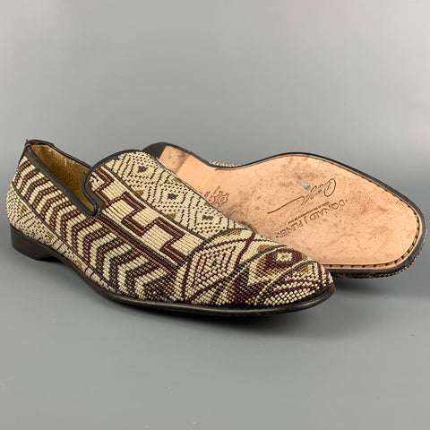 DONALD J PLINER Size 11.5 Taupe & Brown Beaded Leather Slip On Loafers