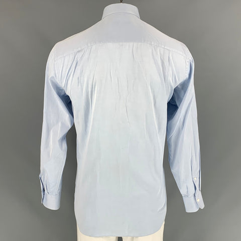ERMENEGILDO ZEGNA Size L Light Blue Solid Cotton Button Down Long Sleeve Shirt