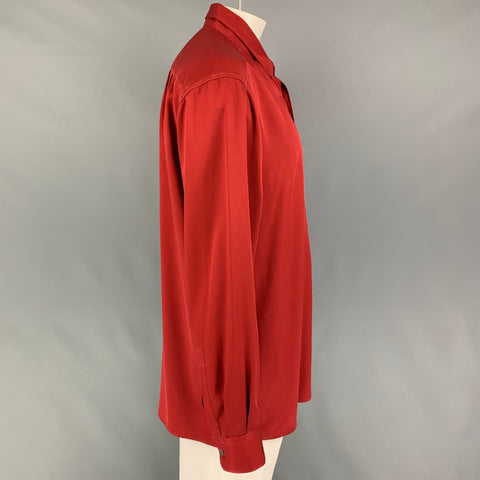 ERMENEGILDO ZEGNA Camisa de manga larga con botones de rayón y sarga de ladrillo talla XXL