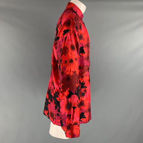 VERSACE Size L Multi-Color Floral Silk Button Down Long Sleeve Shirt