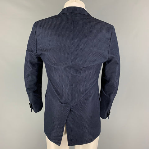 LANVIN Size 36 Navy Black Textured Silk Cotton Peak Lapel Sport Coat