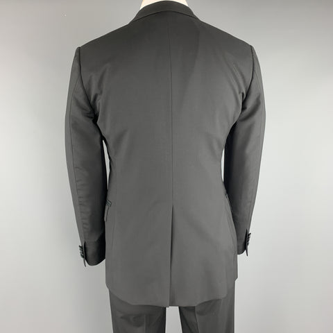 LANVIN Size 38 Black Satin Notch Lapel Two Piece Tuxedo