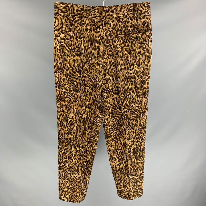 Vintage GIANNI VERSACE Size 36 Brown & Black Animal Print Wool Pleated Dress Pants