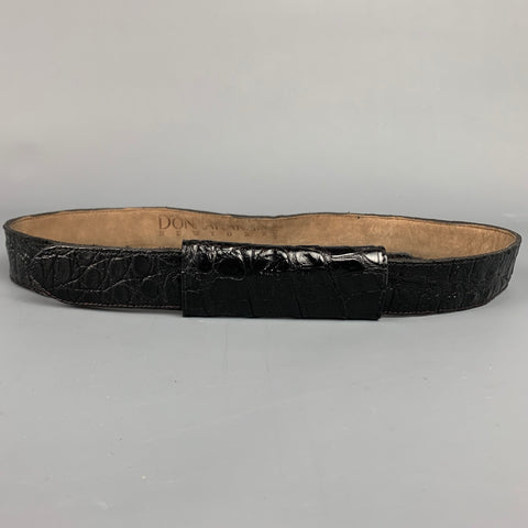DONNA KARAN Size S Black Embossed Leather Belt