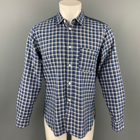 JUNYA WATANABE Size M Navy & White Patchwork Cotton Long Sleeve Shirt