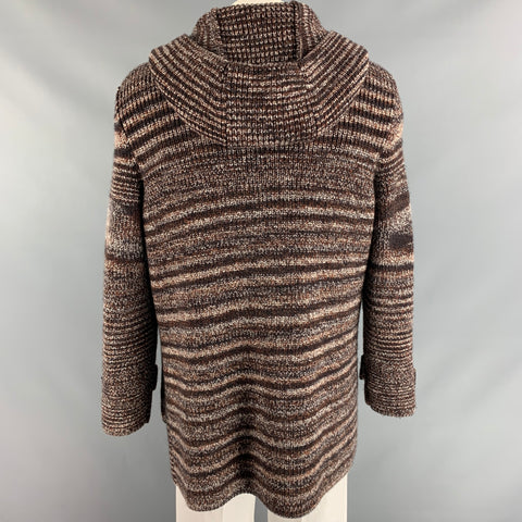 MISSONI Size L Brown Knitted Wool Toggle Closure Coat