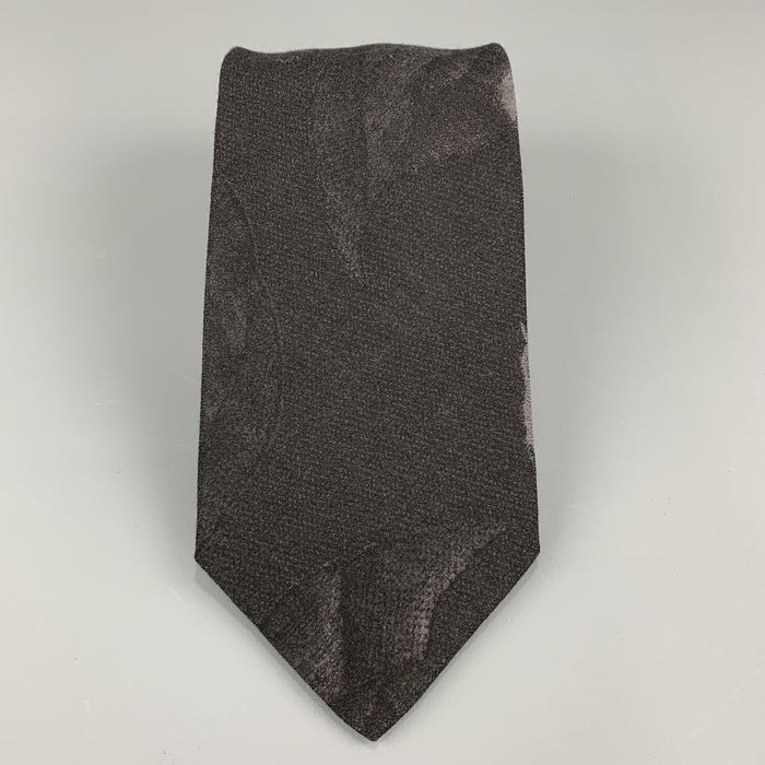 GIORGIO ARMANI Black Wool Blend Abstract Floral Print Tie