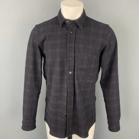 MATIAS Size M Charcoal & Black Checkered Wool Blend Button Up Long Sleeve Shirt