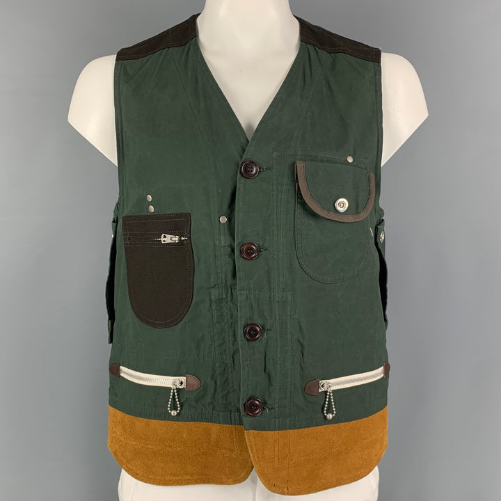 JUNYA WATANABE Size XL Olive Tan Mixed Materials Cotton Vest
