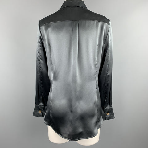 GIORGIO ARMANI Size 8 Charcoal Silk Satin Blouse