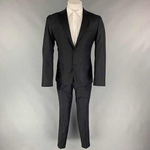 CALVIN KLEIN COLLECTION Size 38 Black Wool Peak Lapel Tuxedo Suit