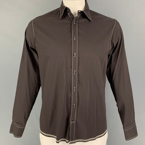 GEORG ROTH Camisa de manga larga con botones en mezcla de algodón marrón talla L
