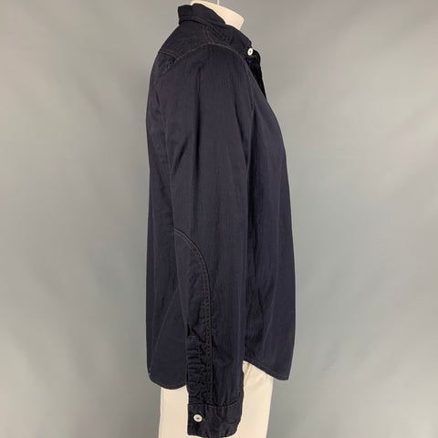 POST O'ALLS Size L Navy Stripe Cotton Patch Pocket Long Sleeve Shirt