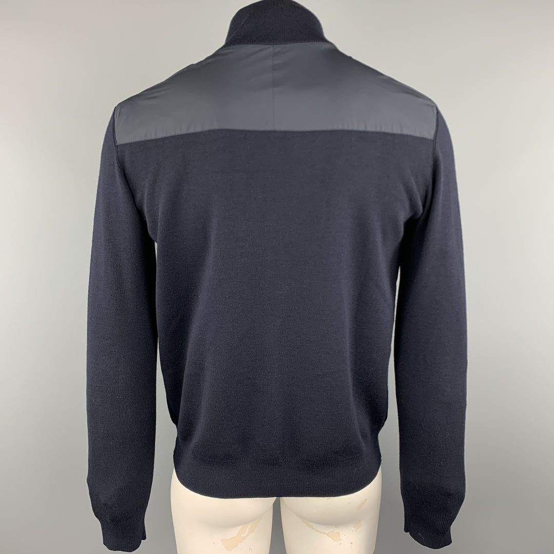 PRADA Size 42 Navy Nylon &  Wool Zip Up High Collar Jacket