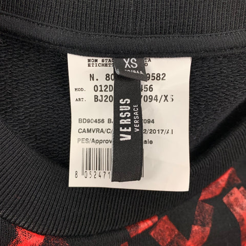 VERSUS by GIANNI VERSACE Size XS Black & Red Print Cotton Crew-Neck Sweatshirt