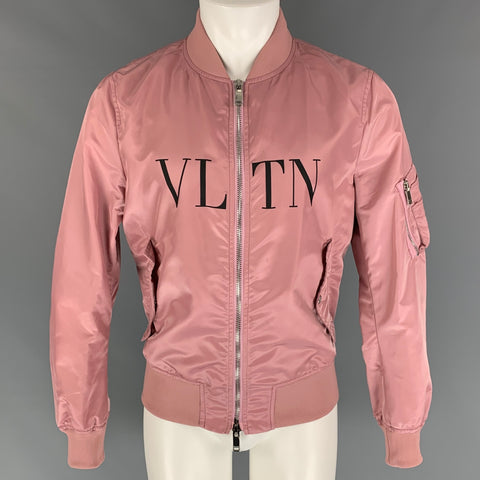 VALENTINO Size 38 Pink Black Signature Polyamide Bomber Jacket