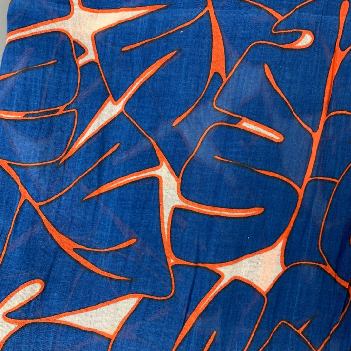 EREDI PISANO Blue & Orange Leaf Print Cotton Scarf