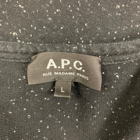 A.P.C. Size L Black White Heather Cotton Blend Crew-Neck Pullover