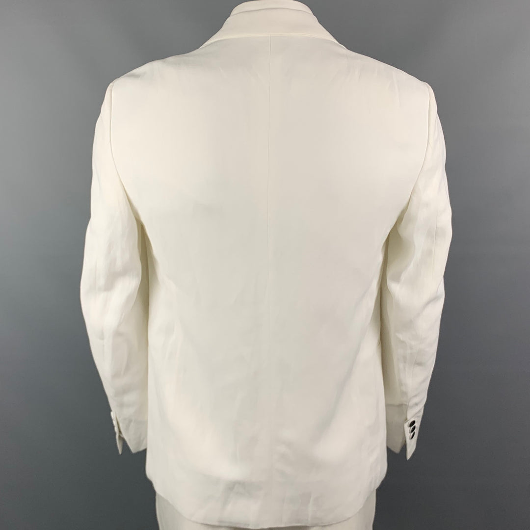 ARMANI COLLEZIONI Size 44 White Textured Viscose / Linen Peak Lapel Sport Coat