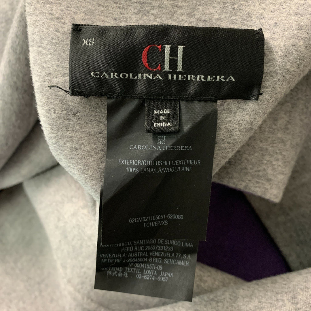 CAROLINA HERRERA Size XS Grey Purple Wool Heather Raglan Coat
