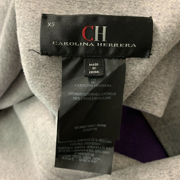 CAROLINA HERRERA Size XS Grey Purple Wool Heather Raglan Coat