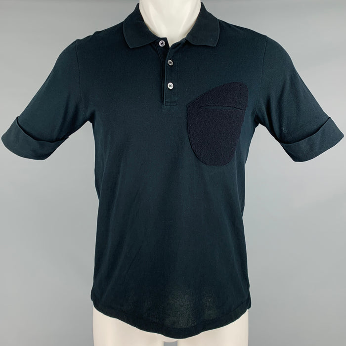 JIL SANDER Size M Black Mixed Fabrics Cotton Buttoned Polo